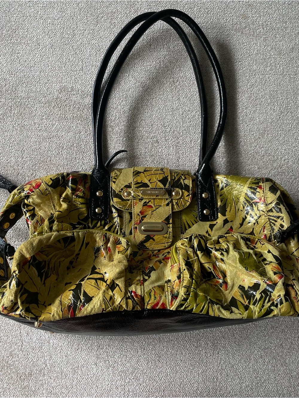 Vintage Sharif Studio Tropical Leather Handbag w/ Cell Phone Case & Mirror Pouch